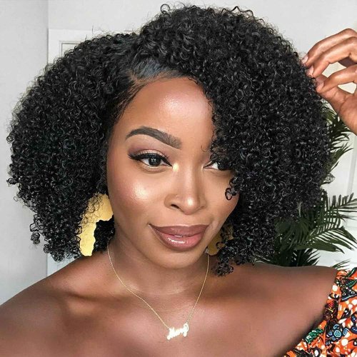 Prosa Kinky Curly Half Wig, 3-in-1 Synthetic Hair with Drawstring Headband, Clip-in Glueless Seamless Flip Over Design, Color 1B, for Women (26inch)