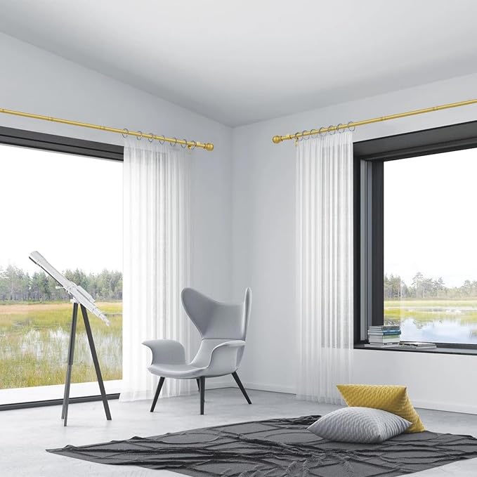 Thestoa Gold Curtain Rods for Windows 48 to 84-92 Inch, Stainless Steel Long Curtain Rods for Bedroom, Living Room, Kitchen, Farmhouse, Outdoor