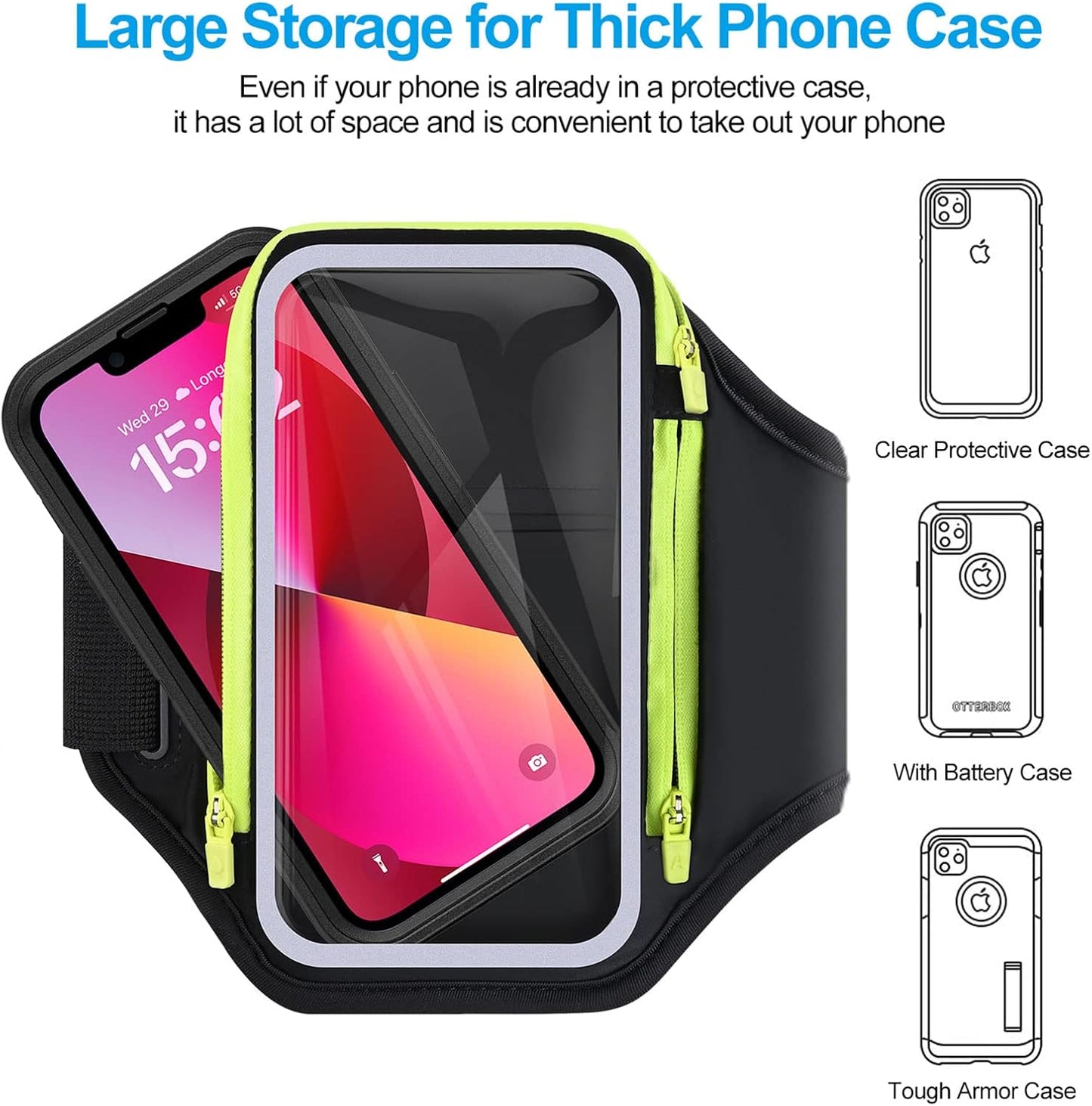 Cell Phone Armbands for Running with Foldable Straps, 6.9‘’ Running Armband Phone Holder, Arm Band Bag for iPhone 16 15 14 13 12 Pro Max Galaxy with Car Home Key Zipper Protective Covers for Women