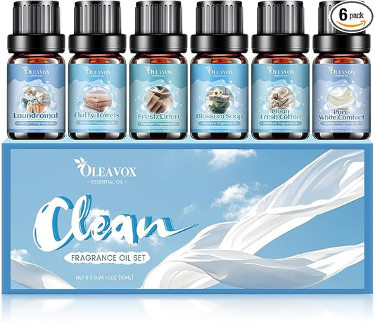 Clean Essential Ois for Laundry, Fragrance Oil for Diffuser for Home,Candle & Soap Making, Fresh Linen, Fresh Cotton, Laundromat, Blossom Soap,Pure White Comfort, Fluffy Towels, Strong Scented Oils