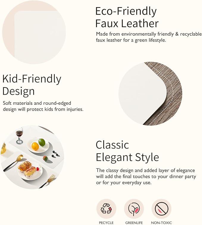 Maxpearl Faux Leather Placemats Set of 8 - Waterproof - Wipe Clean - Heat Resistant - Non Slip Dining Table Place Mats, Suitable for Indoor & Outdoor Use, 17’’x12’’, Ivory White