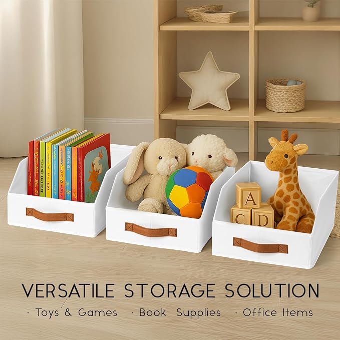 Homsorout Fabric Storage Bins for Organizing - 8 Pack Large Trapezoid Collapsible Storage Bins with Front Handle, Closet Organizers and Storage for Bedroom, Home Shelves, Small Spaces, White