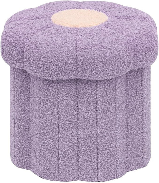 B FSOBEIIALEO Storage Ottoman Foldable, Sunflower Shaped Small Footrest Collapsible Folding Seat Bench for Bedroom Living Room Entryway, Faux Teddy Fur, Purple 12.6"x12.6"x11.4"
