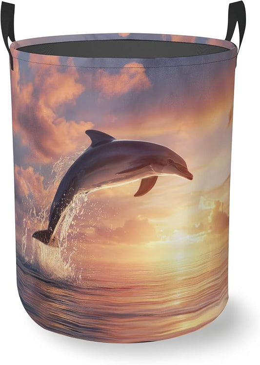 Laundry Hamper Foldable Oxford Cloth Dolphin Laundry Basket With Handle Portable Clothes Storage Organizer Basket Storage Bag For Laundry Room/Bedroom/Bathroom