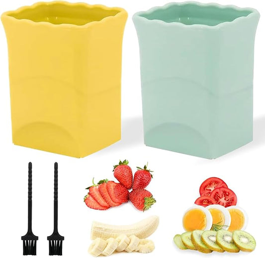2 Pack Strawberry & Egg Slicer, Sharp Stainless Steel Blade Cup Slicer for Soft Fruits - Banana, Kiwi - Quick Fruit Salad Maker (Yellow & Green)