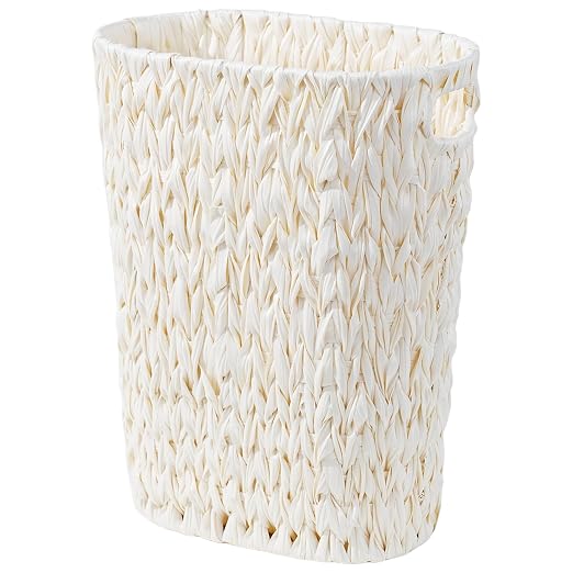 Coeusy Wicker Trash Can,Bathroom Trash Can,Waterproof Wicker Waste Basket for Bathroom,Narrow Small Waste Basket for Bedroom,Office, Cream White 5 Gallon