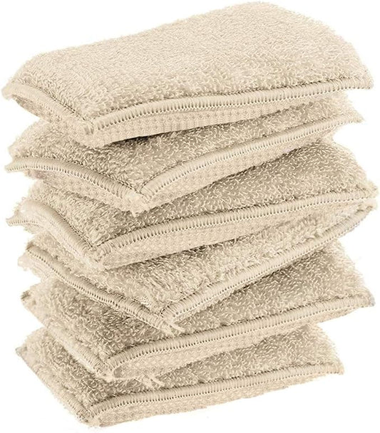 KMAKII Bamboo Kitchen Sponges Dish Sponges Natural Cleaning Sponges Beige 6 Pack