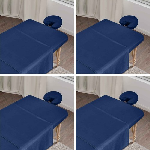 4 Sets Premium Microfiber Massage Table Sheets Set, 3 Piece Set Soft Massage Table Cover, Ultra-Light Massage Sheets Sets Include Flat Sheet, Fitted Sheet, and Fitted Face Rest Cover, Blue