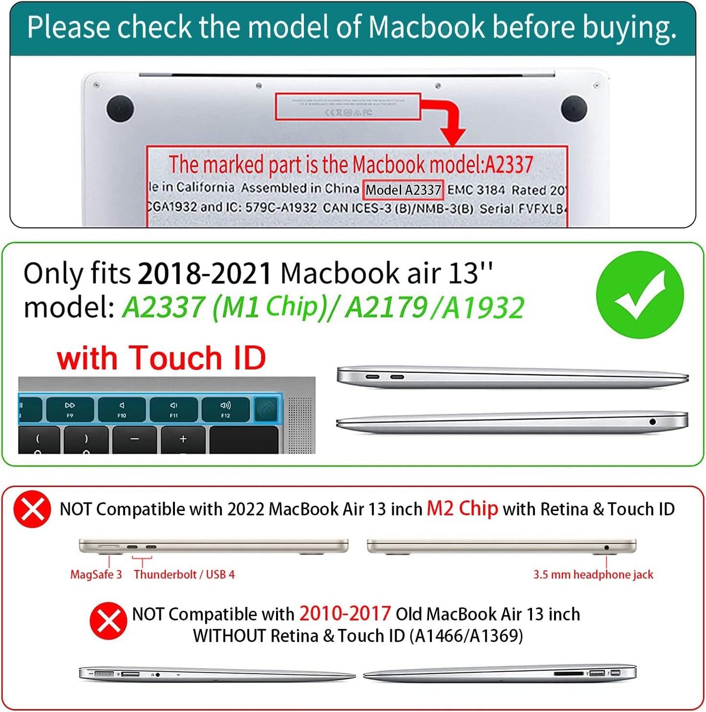 Teryeefi Compatible with 2018 2019 2020 MacBook Air 13 inch Case M1 Chip A2337 A2179 A1932 Retina Display Touch ID, Plastic Hard Shell & Keyboard Cover & Screen Protector,Gold Floral Leaf