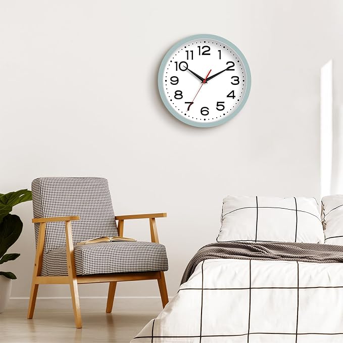 Roymnie Wall Clock Silent Non-Ticking Modern Clock Battery Operated 8 Inch Small Classic Analog Decorative for Kitchen, Bathroom, Office, Bedroom, Home(Blue Gray)