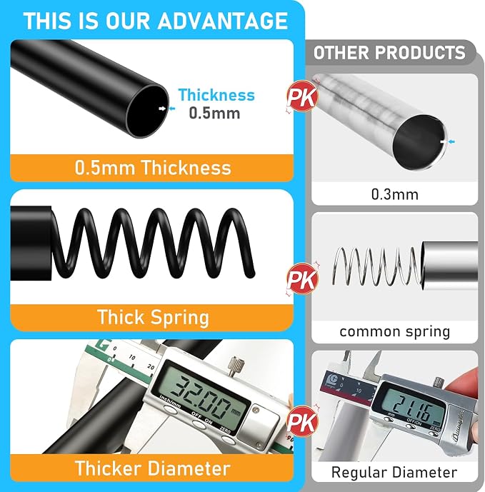 MEXAU Black Tension Curtain Rod 40-183 Inch Long Tension Rod 1.26" Spring Tension Curtain Rod Adjustable Curtain Rods No Drilling Tension Shower Rod Curtain Tension Rod for Bathroom Windows Doorways