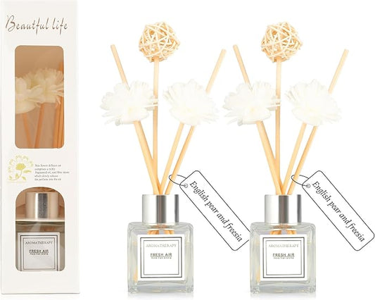 2PCS Reed Diffuser Set, 1.7 fl oz Scent Diffuser with Sticks, Freesia Scent for Bathroom Accessories Shelf Decor, Air Fresheners for Home, Home Fragrance, House Office Room Decor Aesthetic Gift