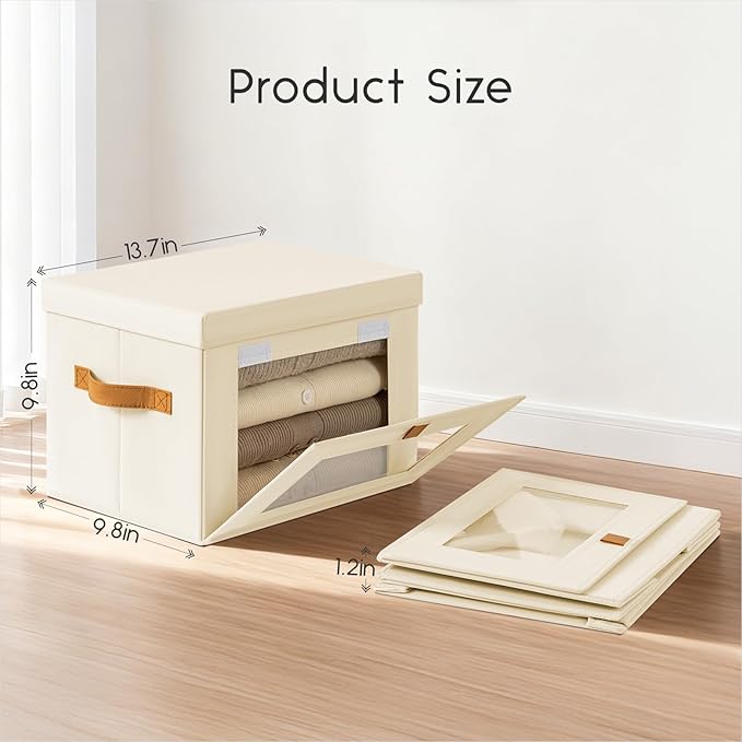 Homsorout Medium Fabric Storage bins - Collapsible Storage Bins with Open Window, 2 Pack Closet Baskets for Shelves, Stackable Decorative Boxes for Home, Dorm, Beige, 13.7"x 9.8"x 9.8"