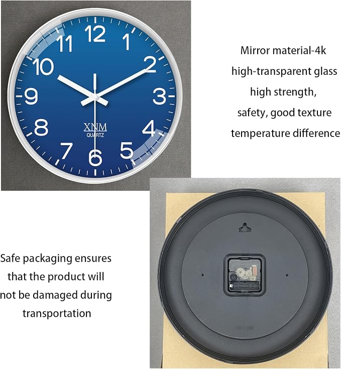 XNM 10 Inch Modern Navy Blue Clock for Office Bedroom Classic Wall Clock Battery Operated Minimalist Silent Wall Clock