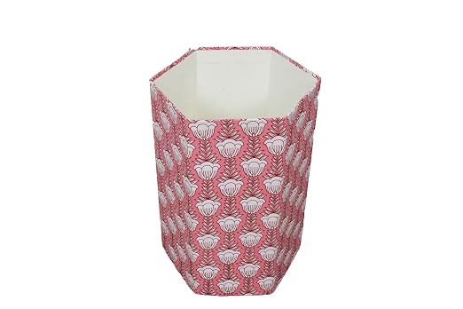 Generic 3.3 Gallon Cotton Hand Block Printed Paper Waste Basket |Small Decorative Trash Can for Housewarming Gifts in Living Room, Bedroom, Bathroom | Eco-Friendly, Plastic-Free (1, PINK LOTS)
