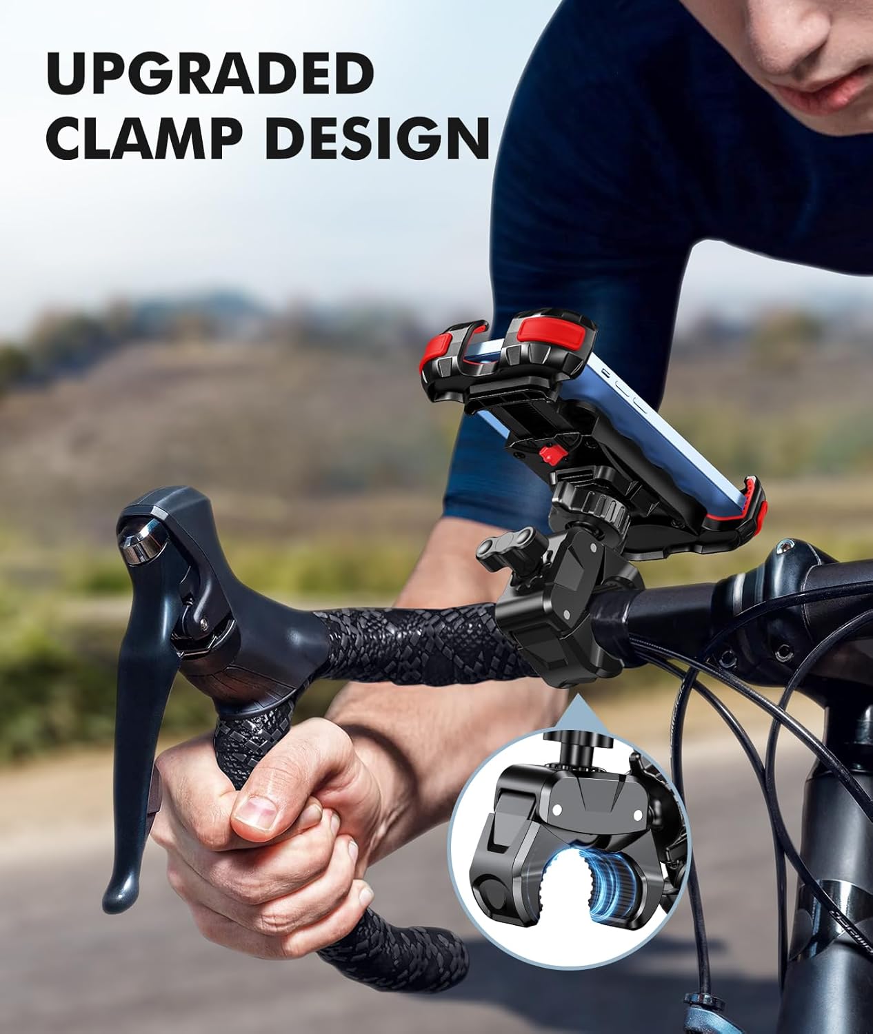 Motorcycle Phone Mount, Upgrade Bike Phone Mount [1s Lock][Secure Protection], 360° Rotatable Phone Holder for Mountain Bike/ATV/Scooter Handlebar, Compatible with iPhone/Samsung 4.7-6.7" (Red)"