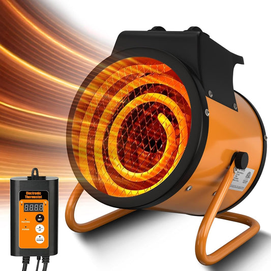 Gardtech Greenhouse Heater with Digital Thermostat, 1500W Portable Outdoor Heater with Overheat Protection, Grow Tent Heaters [Stronger air volume] Fast Heating for Patio, Garage, Flower House(Orange)