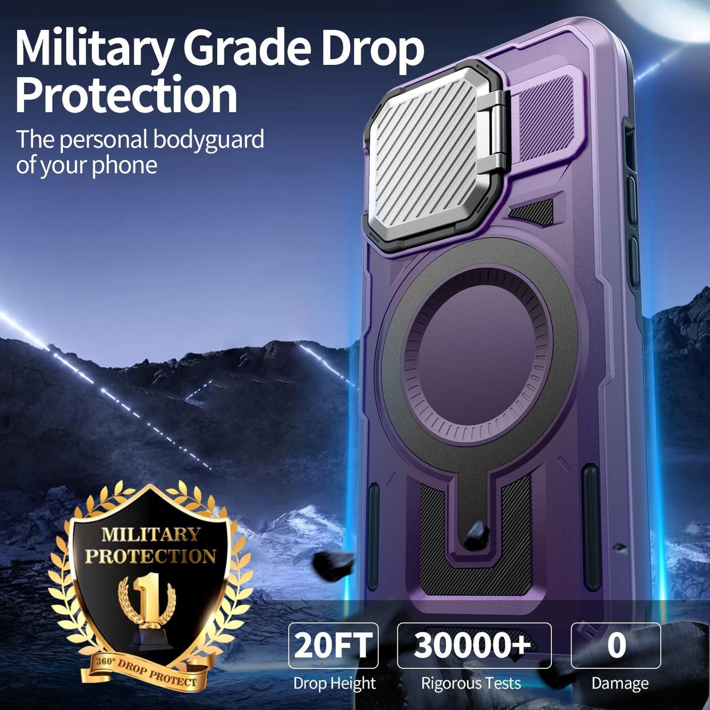 Camera Stand Case for iPhone 13 Pro Max, [Compatible with Mag Safe] [Lens Cover] 2024 Version Military Grade Protective Soft Case for iPhone 13 Pro Max 6.7 inch Men Women, Purple