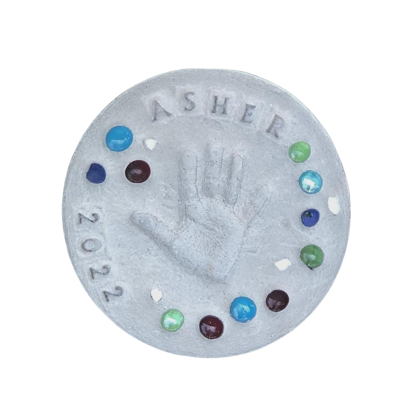 DIY Stepping Stone Kit with Color Pigment, Handprint Stepping Stone, Mother's Day Gift, Footprint Stepping Stone (8 Inch + Stamp Set, Gray)