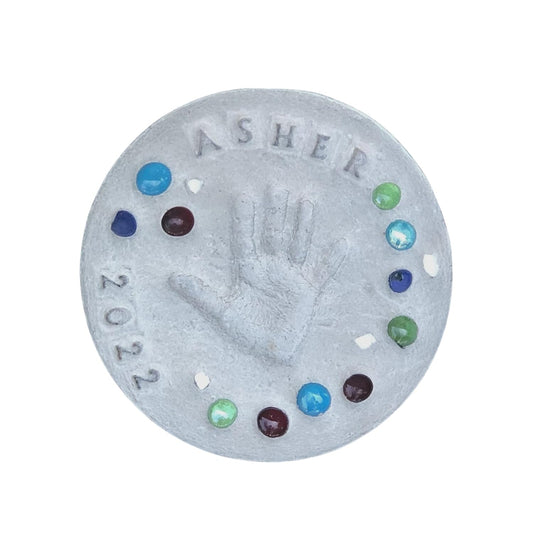 DIY Stepping Stone Kit with Color Pigment, Handprint Stepping Stone, Mother's Day Gift, Footprint Stepping Stone (10 Inch + Stamp Set, Gray)