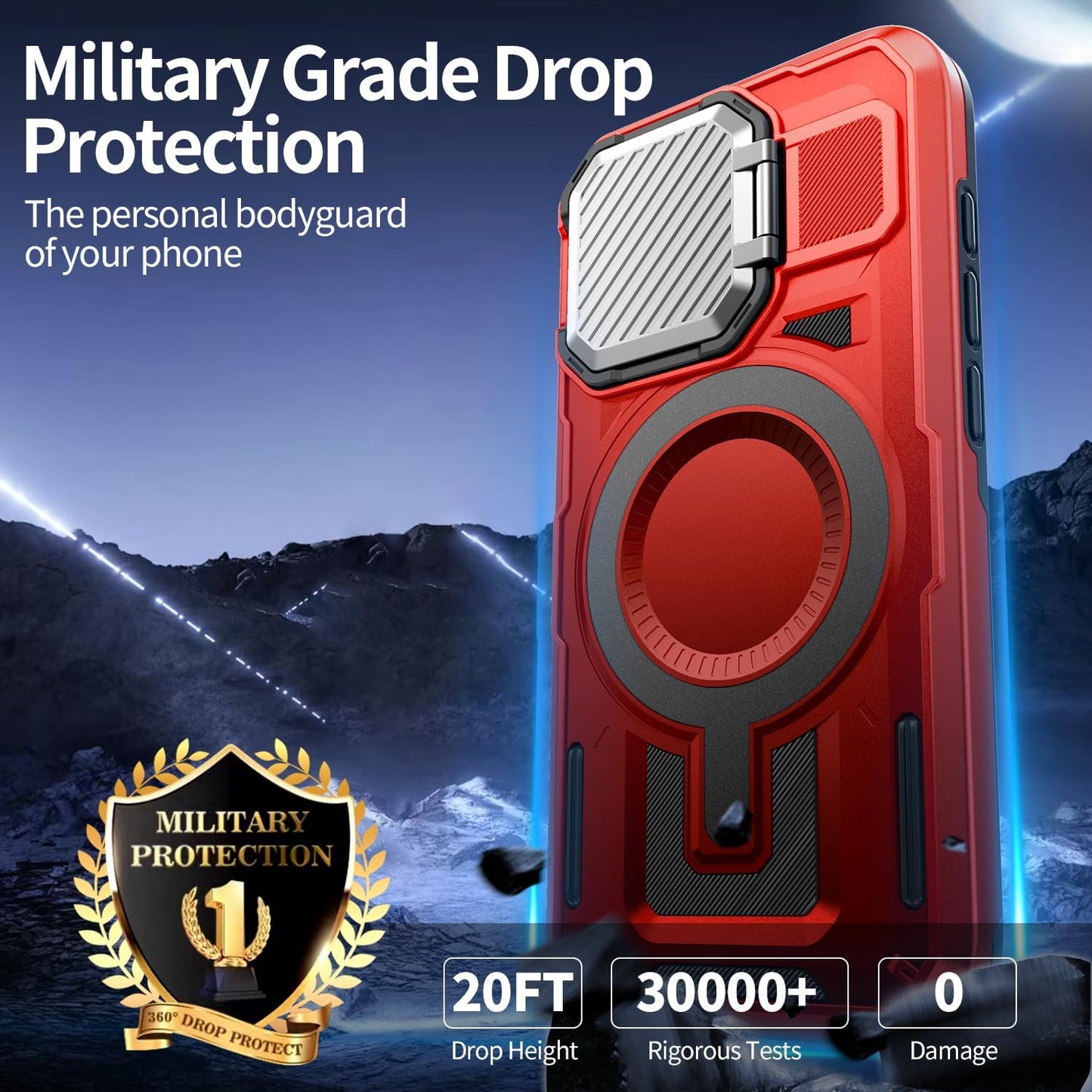 Camera Stand Case for iPhone 16, [Compatible with MagSafe] [Lens Cover] 2024 Version Military Grade Protective Soft Case for iPhone 16 6.1 inch Men Women, Red