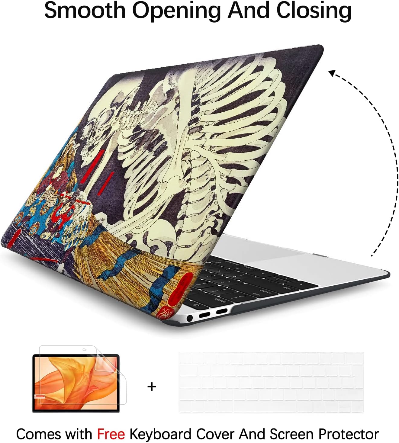 Berkin Arts Compatible with MacBook Pro 13 inch Cover, 2022-2016 Release A2289/A2251/A2338 M1 with Keyboard Cover & Screen Protector Feudal Japan Art (The Skeleton Specter by Kuniyoshi)