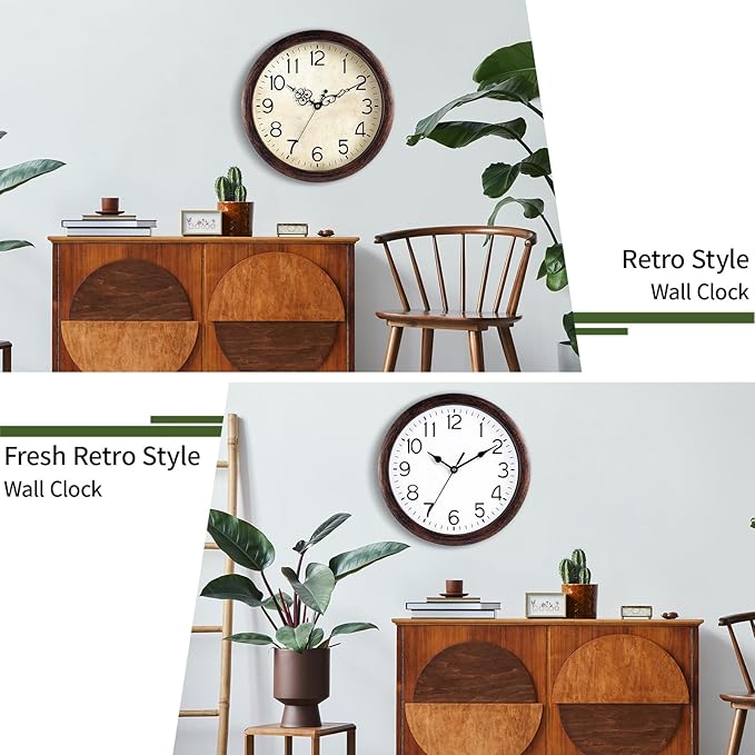 KECYET Wall Clock 14 Inch Vintage Wall Clocks Battery Operated Quartz Silent Non-Ticking Large Retro Rustic Style Decorative for Living Room, Home Office, Bedroom, Dining Room (Bronze)