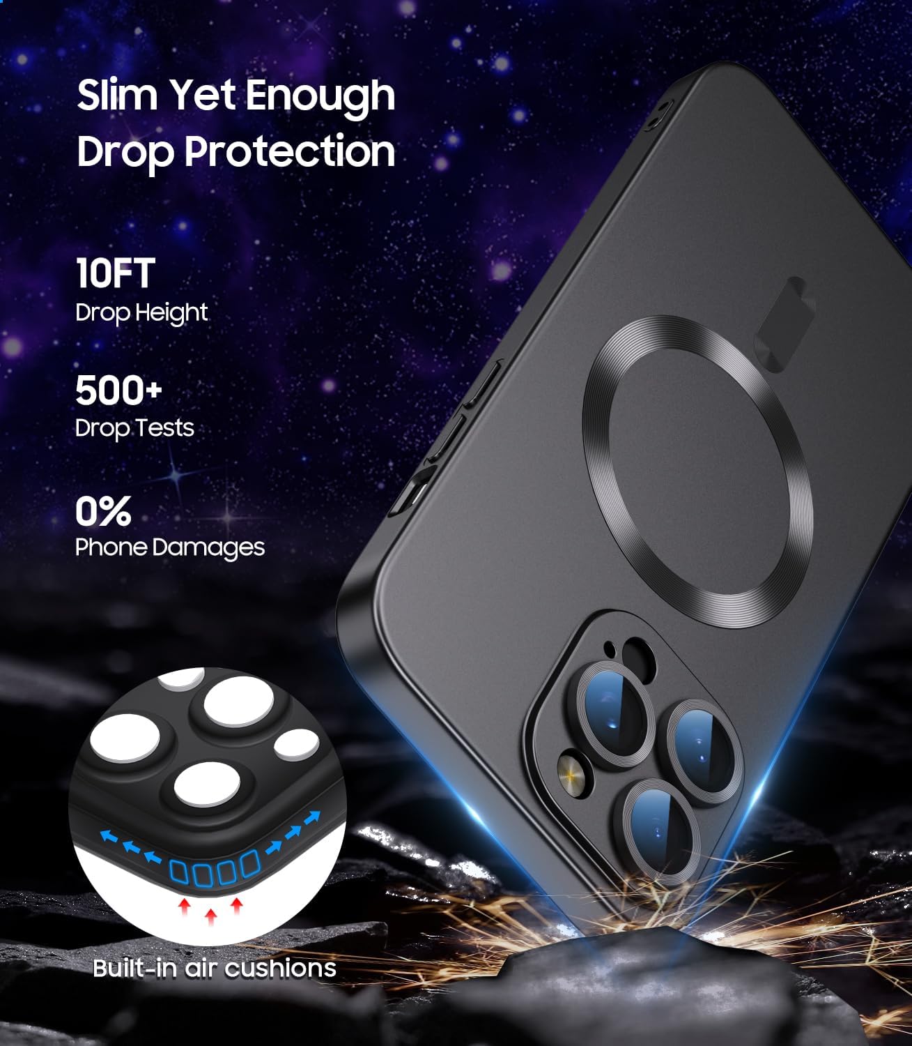 Magnetic for iPhone 16 Pro Max Case [Compatible with MagSafe][Built-in Camera Lens Protector] Slim Soft Silicone Bumper Shockproof Metallic Luster Phone Case (Black)