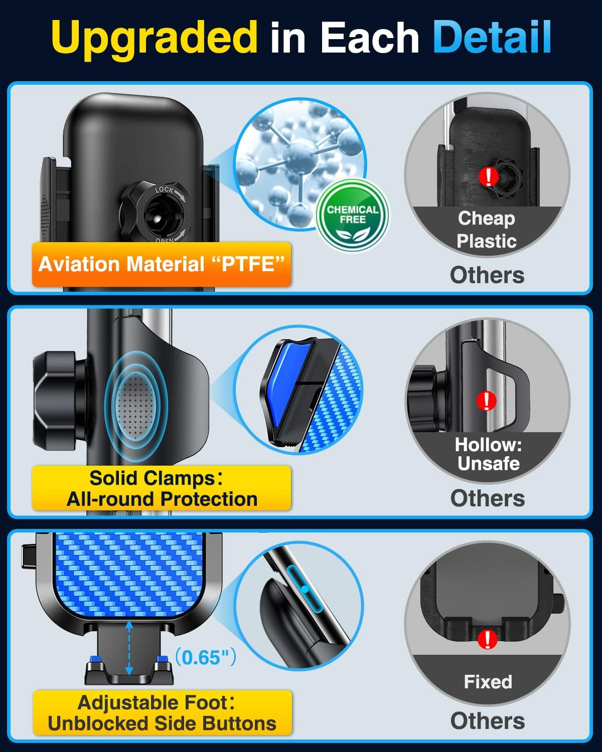 VANMASS Car Phone Holder Mount 2025 Upgraded [Patent Steel-Hook] Car Vent Phone Mount Clip Military-Grade Shockproof Cell Phone Car Mount Handsfree Truck Stand Vent Cradle for iPhone 16 Android,Blue
