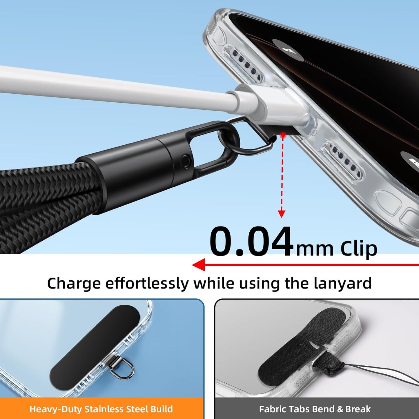 Adjustable Phone Lanyard - Phone Wrist Strap, Cell Phone Crossbody & Neck Hanging - 3-in-1 Universal for Most Smartphones(Black)