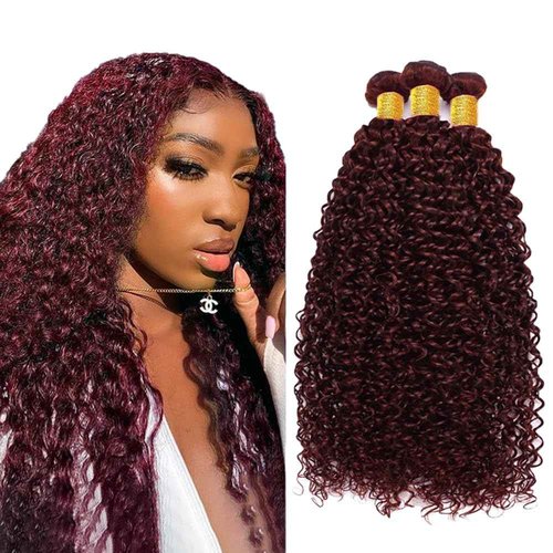 Condescension Human Hair Bundles Burgundy 99J Jerry Curly 22 24 26 Inch Bundles Human Hair 100% Unprocessed Burgundy Soft Sewn In Hair with Double Weft for Black Women