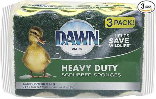 Dawn Heavy Duty Kitchen Dish Sponges, Green/Yellow (Pack of 3)