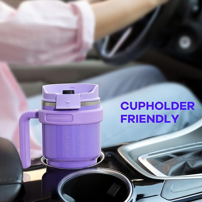 20 oz Insulated Coffee Mug Tumbler with Handle, Stainless Steel Travel Mug Tumbler with Lid and Straw,Double Wall Vacuum Leak Proof Ice Coffee Thermal Cup, Navy/Indigo Black
