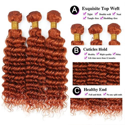 Giginger Bundles Human Hair 18 20 22 inch Orange Deep Wave Bundles 350 Color Human Hair Unprocessed Quick Weave Soft Sewn In Hair Extensions for Black Women