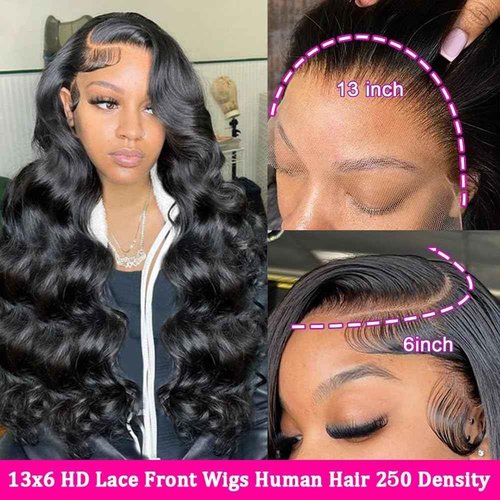 Lzlefho 22 Inch 13x6 Body Wave Lace Front Wigs Human Hair Pre Plucked 250% Density HD Lace Frontal Wig Human Hair For Women Body Wave Glueless Wigs With Baby Hair
