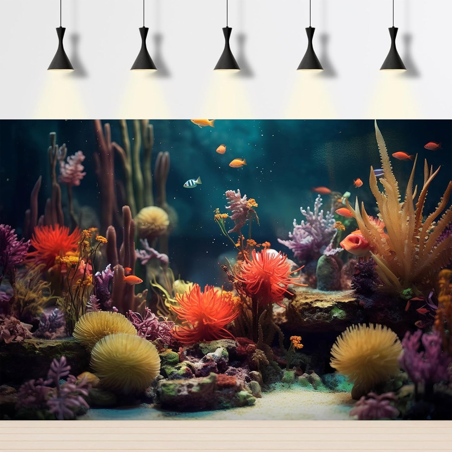 Aquarium Background Beautiful Colorful Coral Reef Aquatic Plants Terrarium Background Rock Tropical Fish Jungle Style Fish Tank Background Colorful Under Water View Aquarium Backdrop Vinyl 60x24in