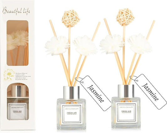 2PCS Reed Diffuser Set, 1.7 fl oz Scent Diffuser with Sticks, Jasmine Scent for Bathroom Accessories Shelf Decor, Air Fresheners for Home, Home Fragrance, House Office Room Decor Aesthetic Gift