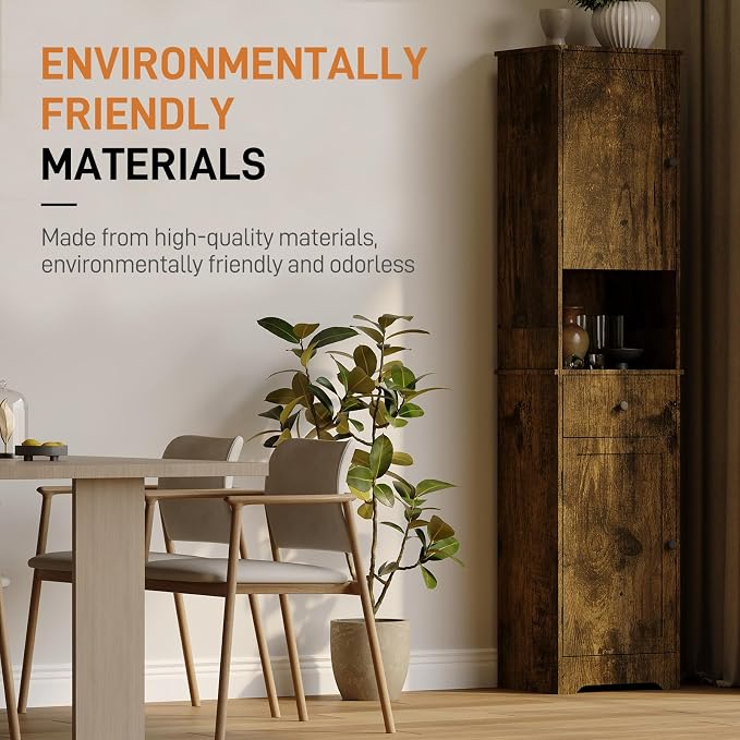 Viaozutis Tall Bathroom Cabinet, Storage Cabinet with 2 Doors & 2Drawer, with Ajustable Shelve, for Bathrooms, Kitchens,Entrances（Retro Color）