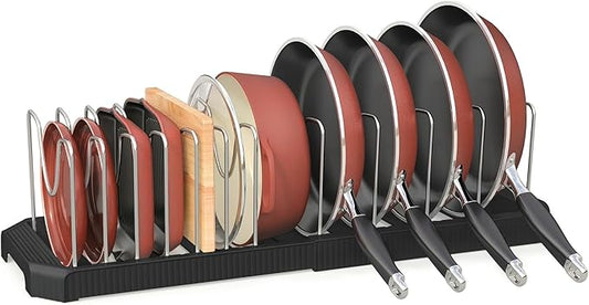 Pots and Pans Organizer for under Cabinet, Pan Pot Organizers inside Cabinet, Expandable Organizer with 12 Adjustable Dividers for Cookie Sheets, Cutting Boards, Pot Lids, Cookware - Pan Rack, Black