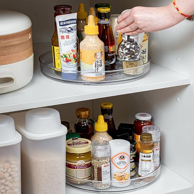 URALFA 2-Pack Lazy Susan Cabinet Organizer, Plastic Rotating Round Lazy Susan Turntable for Cabinet, Pantry, Countertop, Table, Fridge, 10.5 Inch