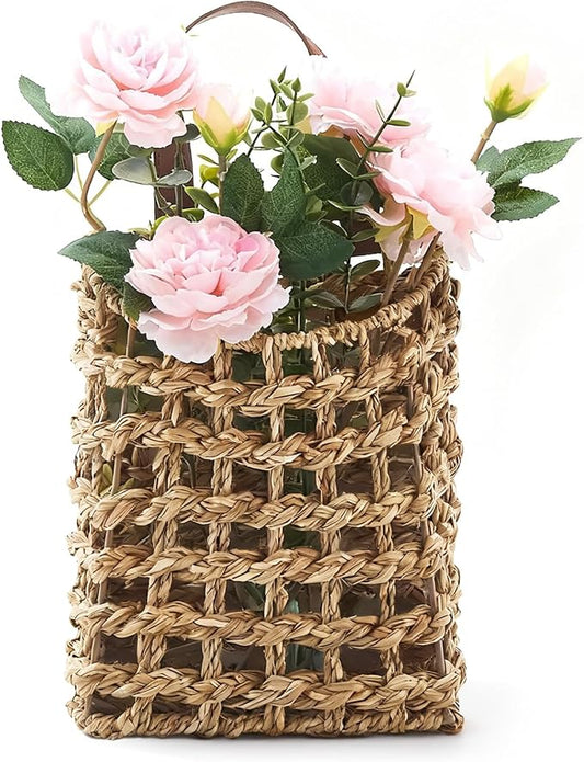 Wall Hanging Basket Decorative Boho Mounted Organizer Dried Flower Plants Front Door Basket for Garden Farmhouse Home