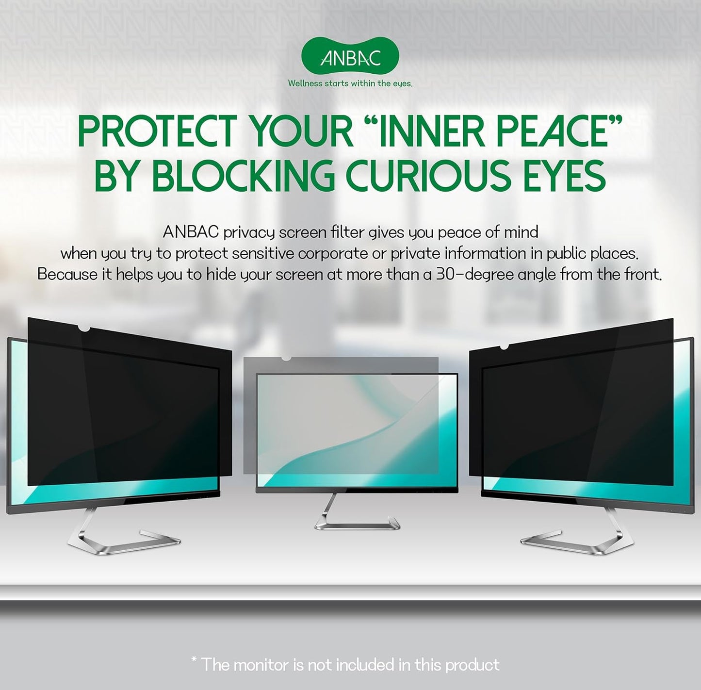 20.1 Inch Desktop Privacy Screen Shield for 16:10 Wide Monitor - Anti Glare Computer Privacy Screen Cover | Blue Light Blocking Screen Protector | Scratch Resistant UV Filter | Attachment Type