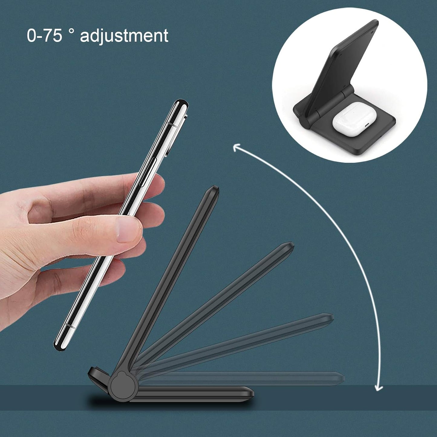 25W Wireless Charger,Foldable 2 in 1 Wireless Charging Station for Apple iPhone 16/16 Pro/15/14/13/12/11/Plus/SE/X/Airpods,PDKUAI 15W Fast Dual Wireless Induction Charge Stand for Samsung/LG
