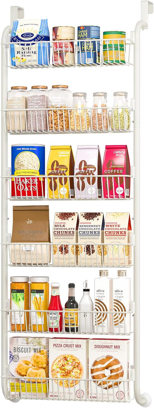 MIAOLI Over the Door Pantry Organizers and Storage, 6-Tier Spice Rack, Home & Kitchen Storage Shelves for Cabinet, Large Capacity Hanging Seasoning Organizer, Laundry Room Organization, White
