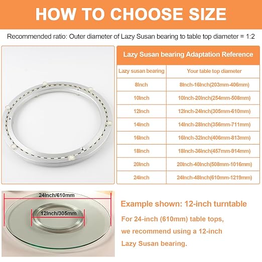 TamBee 12 Inch Mute Lazy Susan Bearing Base - 300lb Capacity Aluminum Heavy Duty Lazy Susan Turntable Mechanism Kit for Smooth Rotation, Universal Hardware for DIY Furniture, Table (Base Only)