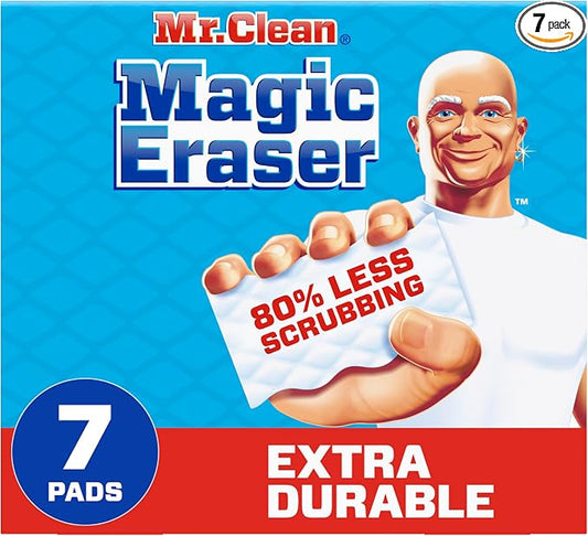 Mr. Clean Magic Eraser, All Purpose Cleaner, Cleaning Scrubber, Wall, Sneaker, Kitchen, Bathroom, Shower, Melamine Sponge, Pads, Extra Durable, 7ct