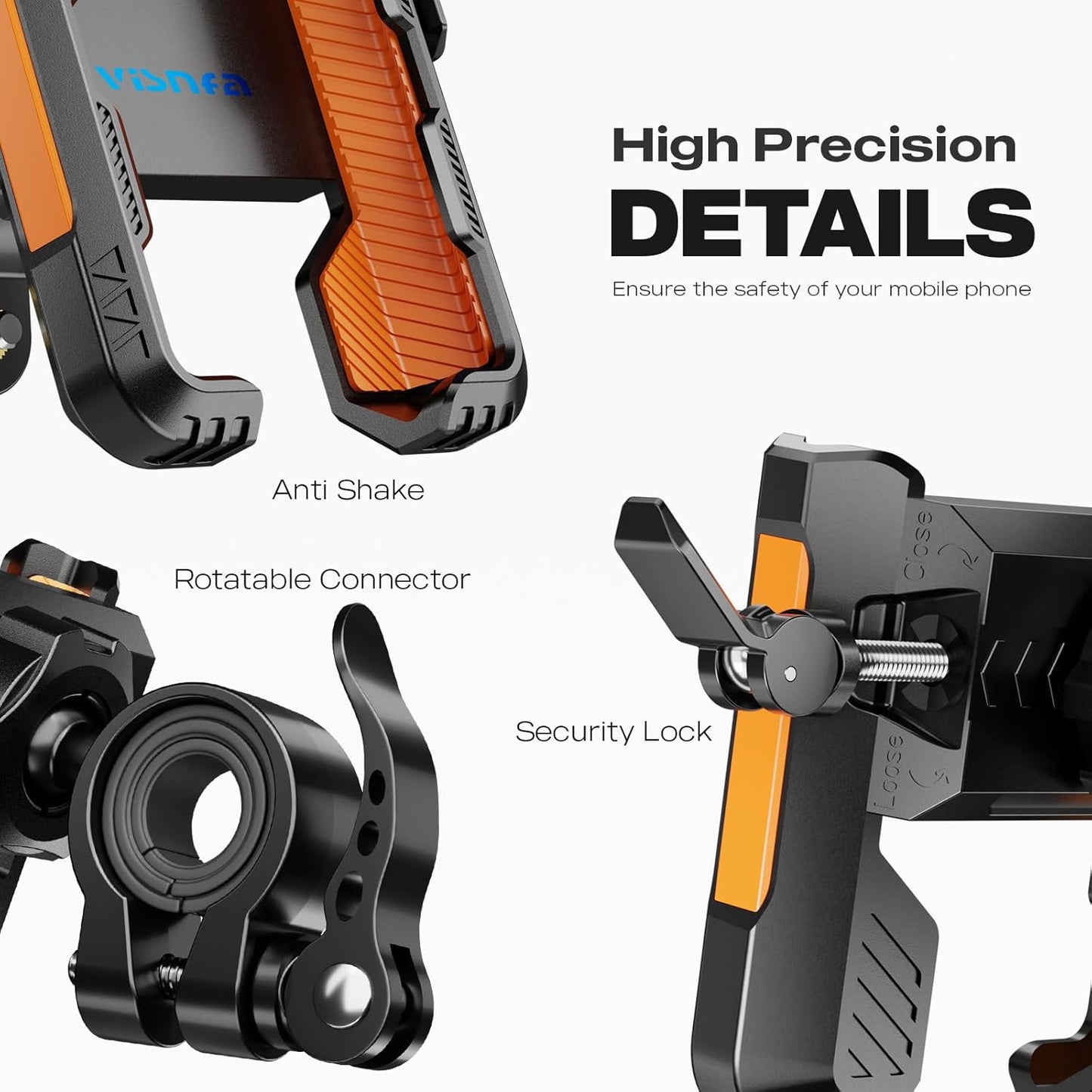 New Upgraded Bike Phone Mount Holder Two Connectors Quickly Lock and Release,360°Rotatable Bicycle Motorcycle Scooter Accessories Handlebar Phone Clip for 4.0"-7.0"" Smartphone (Orange)"
