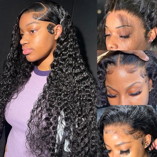 YJVMR 22 Inch Deep Wave Lace Front Wigs Human Hair 13x6 HD Lace Front Wigs Human Hair Pre Plucked Curly Wig 200 Density Glueless Frontal Wigs for Women