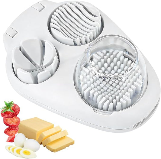 3 In 1 Egg Slicer For Hard Boiled Eggs, Strawberry Slicer Grape Cutter, 2026 New Stainless Steel 3 Slice Modes Egg Cutter, Dishwasher Safe Kitchen Slicer for Mushroom, Cherry (White)