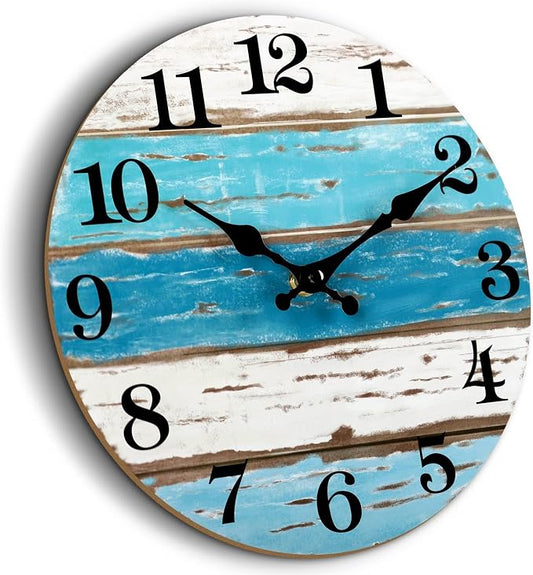 CHYLIN 16 Inch Wall Clock, Large Clocks for Patio, Pool Beach House Decor Tropical Clocks for Walls, Nautical Coastal Themed Blue Clock for Lake House, Bathroom, Living Room, Kitchen (16")